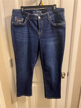 Apt 9 Capri Jeans 14 Bling Pocket Stretch Dark Blue Denim Capris